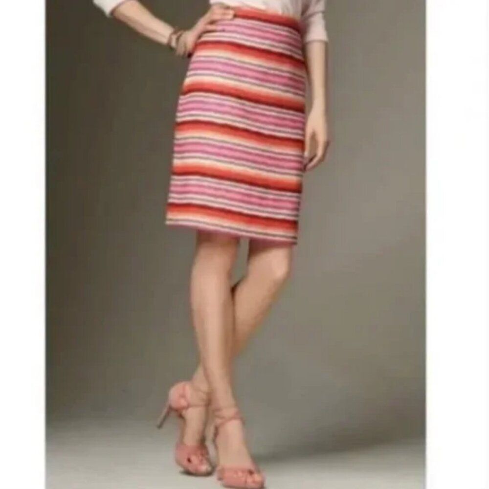 Talbots Women's 100% Linen Striped Pencil Skirt Fully Lined Fall Colors 8P